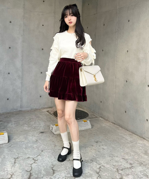 titty＆Co. PETIT by poyo（ティティーアンドコープティバイポヨ）の「【ファッションインフルエンサーPOYO×titty&Co.PETIT 】リボンアクセントニットトップス（ニット/セーター・レディース・ホワイト/ブラック・FREE）」の8枚目の写真