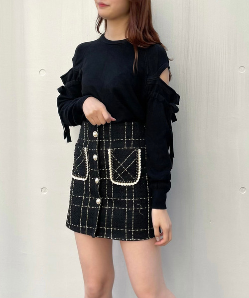 titty＆Co. PETIT by poyo（ティティーアンドコープティバイポヨ）の「【ファッションインフルエンサーPOYO×titty&Co.PETIT 】リボンアクセントニットトップス（ニット/セーター・レディース・ホワイト/ブラック・FREE）」の12枚目の写真