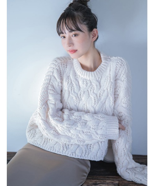 fifth(フィフス)の「【スタイリストプロデュース】ケーブルショートニット(ニット/セーター・レディース・ホワイト/チャコールグレー・MEDIUM)」の12枚目の写真