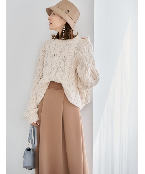 fifth(フィフス)の「【スタイリストプロデュース】ケーブルショートニット(ニット/セーター・レディース・ホワイト/チャコールグレー・MEDIUM)」の4枚目の写真