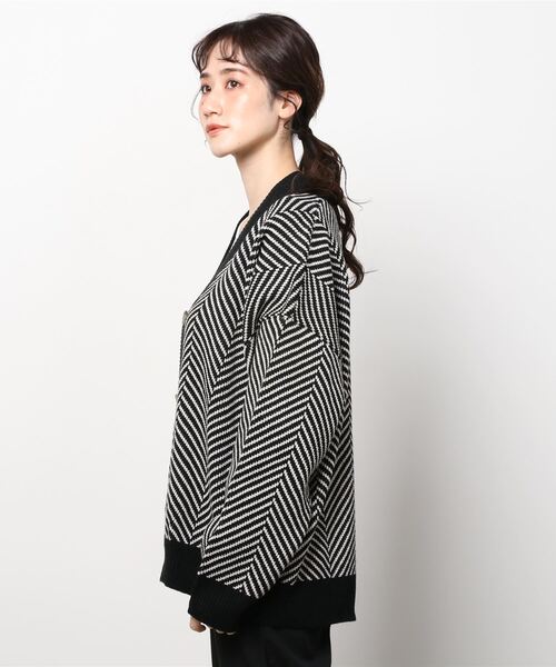 AS KNOW AS PINKY（アズノゥアズピンキー）の「リブで見せてヘリンボーンカーディガン（カーディガン/ボレロ・レディース・ブラック/ベージュ・FREE）」の20枚目の写真