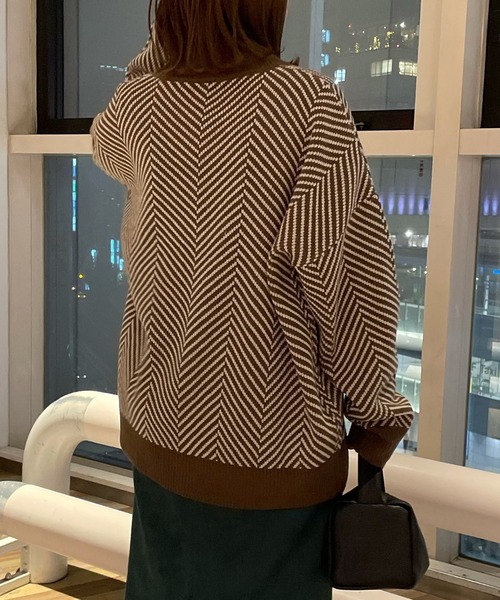 AS KNOW AS PINKY（アズノゥアズピンキー）の「リブで見せてヘリンボーンカーディガン（カーディガン/ボレロ・レディース・ブラック/ベージュ・FREE）」の19枚目の写真