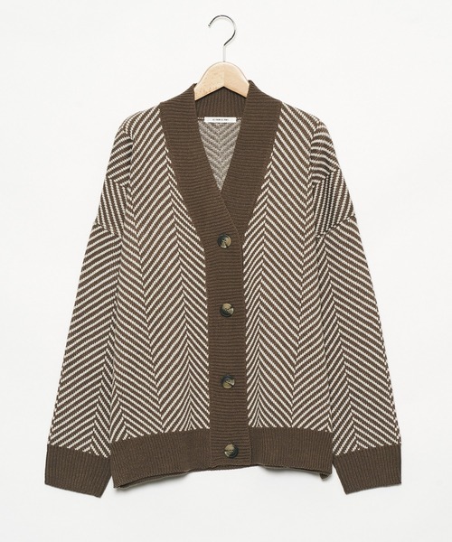 AS KNOW AS PINKY（アズノゥアズピンキー）の「リブで見せてヘリンボーンカーディガン（カーディガン/ボレロ・レディース・ブラック/ベージュ・FREE）」の5枚目の写真
