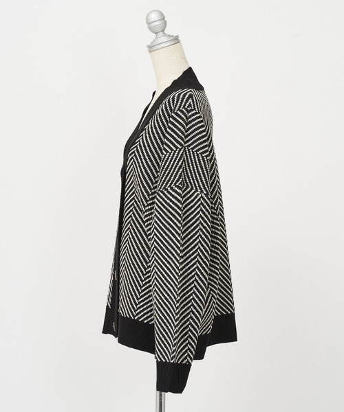 AS KNOW AS PINKY（アズノゥアズピンキー）の「リブで見せてヘリンボーンカーディガン（カーディガン/ボレロ・レディース・ブラック/ベージュ・FREE）」の9枚目の写真