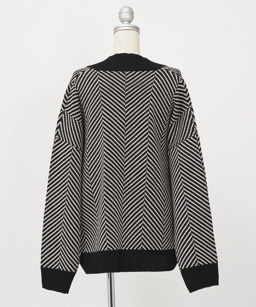 AS KNOW AS PINKY（アズノゥアズピンキー）の「リブで見せてヘリンボーンカーディガン（カーディガン/ボレロ・レディース・ブラック/ベージュ・FREE）」の10枚目の写真