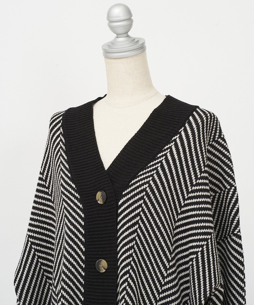 AS KNOW AS PINKY（アズノゥアズピンキー）の「リブで見せてヘリンボーンカーディガン（カーディガン/ボレロ・レディース・ブラック/ベージュ・FREE）」の11枚目の写真
