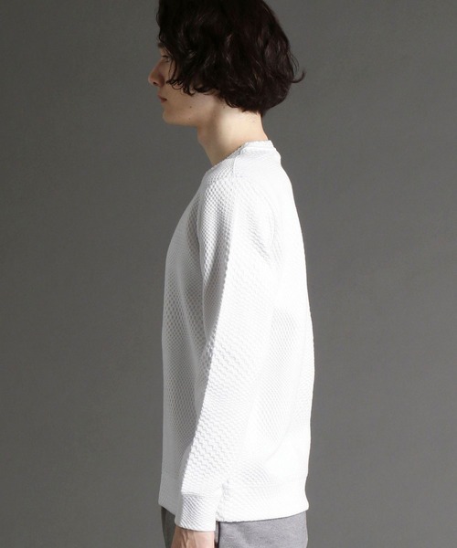 MONSIEUR NICOLE（ムッシュニコル）の「ジオメトリック柄　ブリスタージャカード　クルーネックカットソー（Tシャツ/カットソー・メンズ・ホワイト/ピンク・MEDIUM/LARGE/X-LARGE）」の4枚目の写真