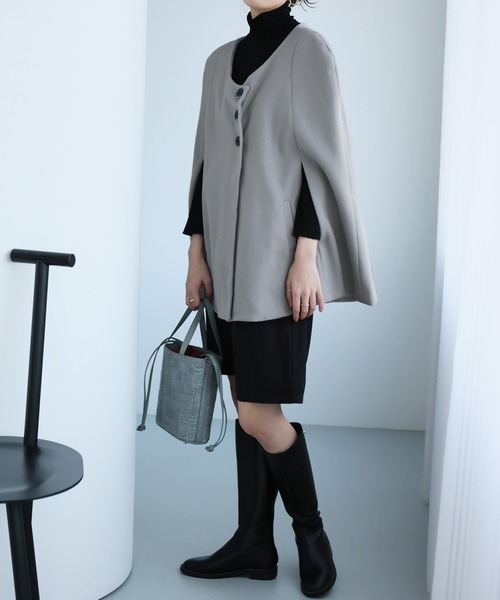 Girly Doll（ガーリードール）の「ポケット付きポンチョ（ポンチョ・レディース・ブラック/グレー/モカ・M/L）」の12枚目の写真