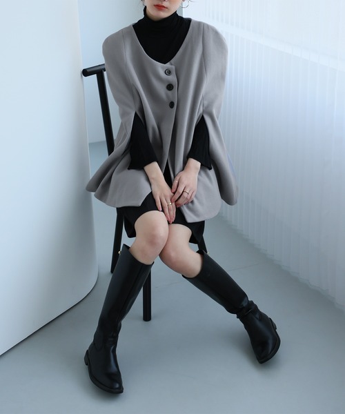 Girly Doll（ガーリードール）の「ポケット付きポンチョ（ポンチョ・レディース・ブラック/グレー/モカ・M/L）」の15枚目の写真