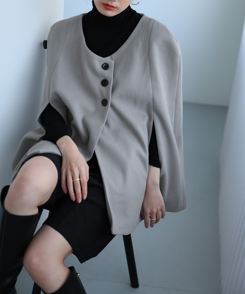 Girly Doll（ガーリードール）の「ポケット付きポンチョ（ポンチョ・レディース・ブラック/グレー/モカ・M/L）」の16枚目の写真