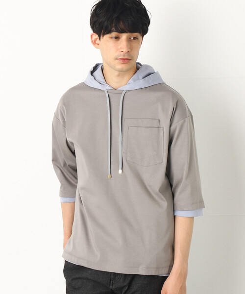 COMME　CA COMMUNE（コムサコミューン）の「★ＴＶ媒体着用商品★  ダブルポケット ビッグＴシャツ（Tシャツ/カットソー・メンズ・ブラック/グレー/サックスブルー/ピンク/グリーン/キナリ・MEDIUM/LARGE）」の7枚目の写真