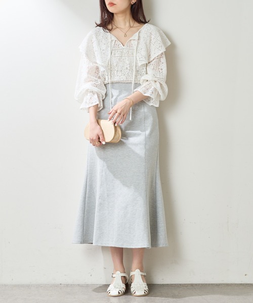 natural couture（ナチュラルクチュール）の「春の装いを軽やかに仕上げてくれる カットソーマーメイドスカート（スカート・レディース・ブラック/パープル/グレー/アイボリー・FREE）」の9枚目の写真