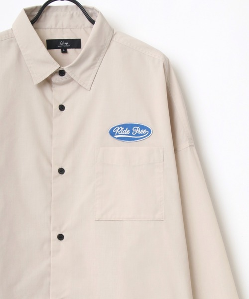 Lazar（ラザル）の「別注 Oversize Broad Patch Shirt/オーバーサイズ ブロード ワッペン刺繍 ムジ ストライプ レギュラーカラーシャツ（シャツ/ブラウス・メンズ・ホワイト/ベージュ/ブルー/ホワイト系その他/ブルー系その他/ブルー系その他2/ブルー系その他3・M/L）」の3枚目の写真