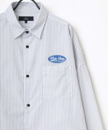 Lazar（ラザル）の「別注 Oversize Broad Patch Shirt/オーバーサイズ ブロード ワッペン刺繍 ムジ ストライプ レギュラーカラーシャツ（シャツ/ブラウス）」