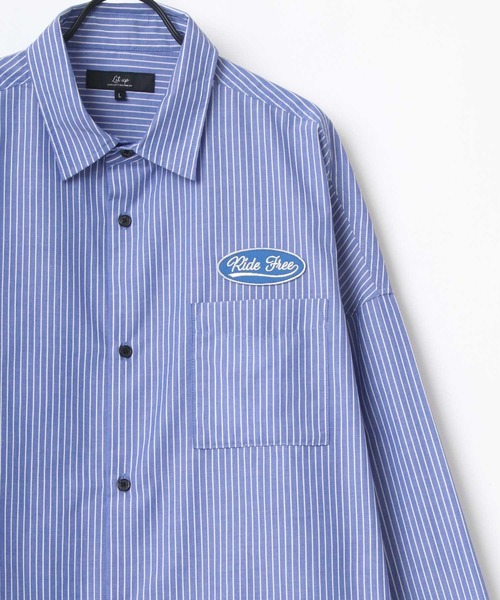 Lazar（ラザル）の「別注 Oversize Broad Patch Shirt/オーバーサイズ ブロード ワッペン刺繍 ムジ ストライプ レギュラーカラーシャツ（シャツ/ブラウス・メンズ・ホワイト/ベージュ/ブルー/ホワイト系その他/ブルー系その他/ブルー系その他2/ブルー系その他3・M/L）」の5枚目の写真