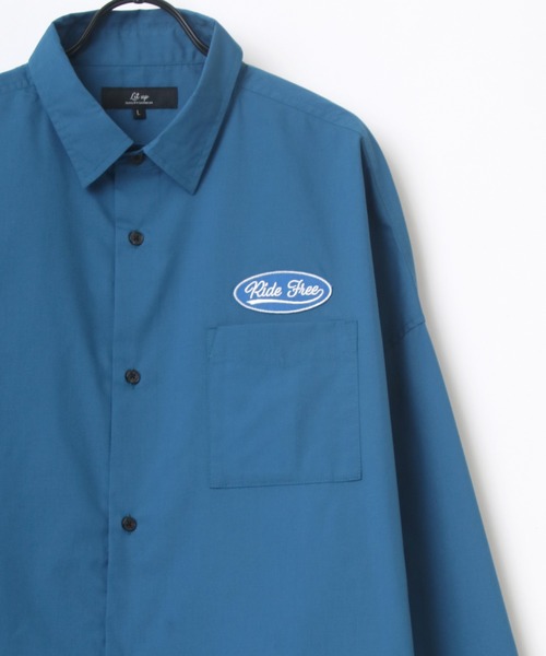 Lazar（ラザル）の「別注 Oversize Broad Patch Shirt/オーバーサイズ ブロード ワッペン刺繍 ムジ ストライプ レギュラーカラーシャツ（シャツ/ブラウス・メンズ・ホワイト/ベージュ/ブルー/ホワイト系その他/ブルー系その他/ブルー系その他2/ブルー系その他3・M/L）」の4枚目の写真