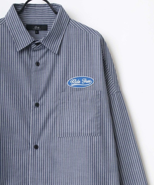 Lazar（ラザル）の「別注 Oversize Broad Patch Shirt/オーバーサイズ ブロード ワッペン刺繍 ムジ ストライプ レギュラーカラーシャツ（シャツ/ブラウス・メンズ・ホワイト/ベージュ/ブルー/ホワイト系その他/ブルー系その他/ブルー系その他2/ブルー系その他3・M/L）」の6枚目の写真