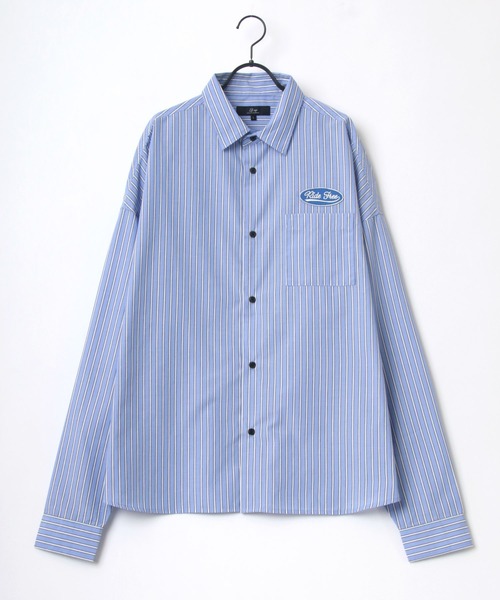 Lazar（ラザル）の「別注 Oversize Broad Patch Shirt/オーバーサイズ ブロード ワッペン刺繍 ムジ ストライプ レギュラーカラーシャツ（シャツ/ブラウス・メンズ・ホワイト/ベージュ/ブルー/ホワイト系その他/ブルー系その他/ブルー系その他2/ブルー系その他3・M/L）」の8枚目の写真