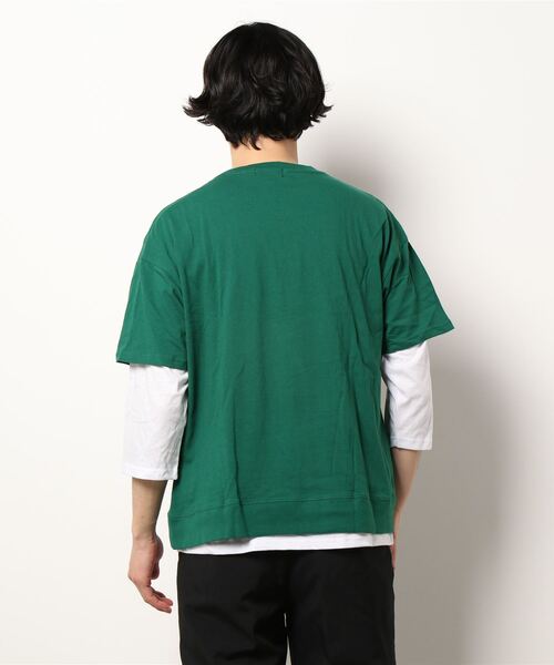 BACK NUMBER（バックナンバー）の「【BACK NUMBER】プリント７分レイヤード（Tシャツ/カットソー・メンズ・グリーン/グレー/オフホワイト・M/L/XL）」の4枚目の写真