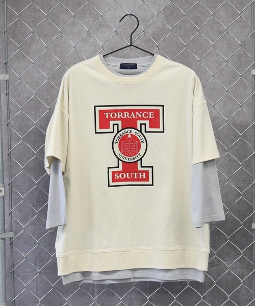 BACK NUMBER（バックナンバー）の「【BACK NUMBER】プリント７分レイヤード（Tシャツ/カットソー・メンズ・グリーン/グレー/オフホワイト・M/L/XL）」の2枚目の写真