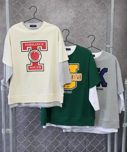 BACK NUMBER（バックナンバー）の「【BACK NUMBER】プリント７分レイヤード（Tシャツ/カットソー・メンズ・グリーン/グレー/オフホワイト・M/L/XL）」の9枚目の写真