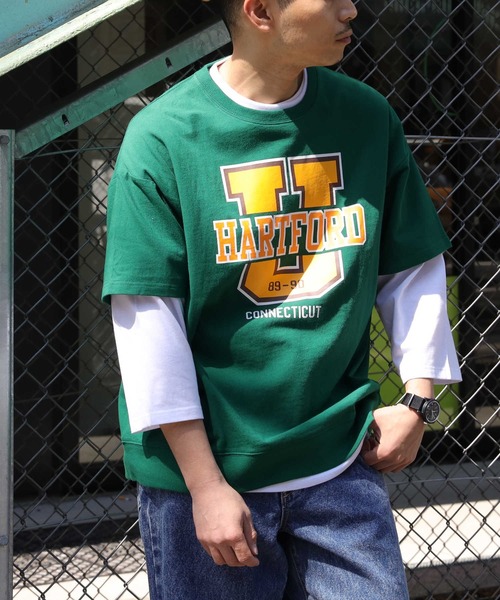 BACK NUMBER（バックナンバー）の「【BACK NUMBER】プリント７分レイヤード（Tシャツ/カットソー・メンズ・グリーン/グレー/オフホワイト・M/L/XL）」の16枚目の写真