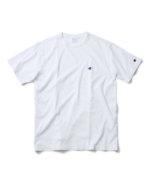 Champion(チャンピオン)の「【CHAMPION/チャンピオン】ブランドベストセラーアイテム 定番の無地 ワンポイントブランドロゴ入り スタンダードシルエット ユニセックスサイジング ベーシック半袖Tシャツ カットソー(Tシャツ/カットソー・メンズ・イエロー/ブラック/ホワイト/パープル/オレンジ/ベージュ/ダークグリーン/ネイビー/ライトグリーン/ライトベージュ・LARGE/MEDIUM/SMALL/X-LARGE/XX-LARGE)」の2枚目の写真