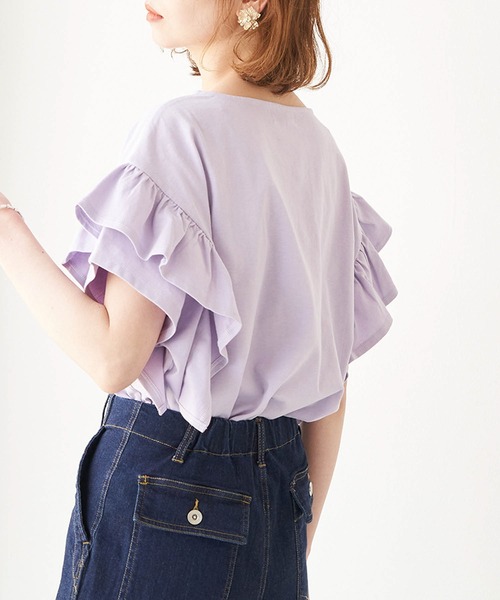 ROPE' PICNIC（ロペピクニック）の「TRUE COTTON/フリルカットトップス（Tシャツ/カットソー・レディース・ラベンダー/ブラック/グリーン/オフホワイト・38）」の4枚目の写真