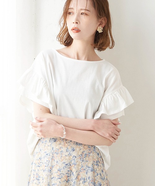 ROPE' PICNIC（ロペピクニック）の「TRUE COTTON/フリルカットトップス（Tシャツ/カットソー・レディース・ラベンダー/ブラック/グリーン/オフホワイト・38）」の2枚目の写真