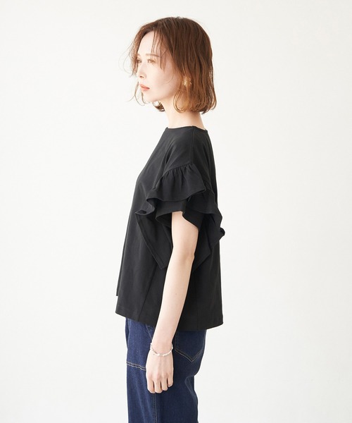 ROPE' PICNIC（ロペピクニック）の「TRUE COTTON/フリルカットトップス（Tシャツ/カットソー・レディース・ラベンダー/ブラック/グリーン/オフホワイト・38）」の5枚目の写真