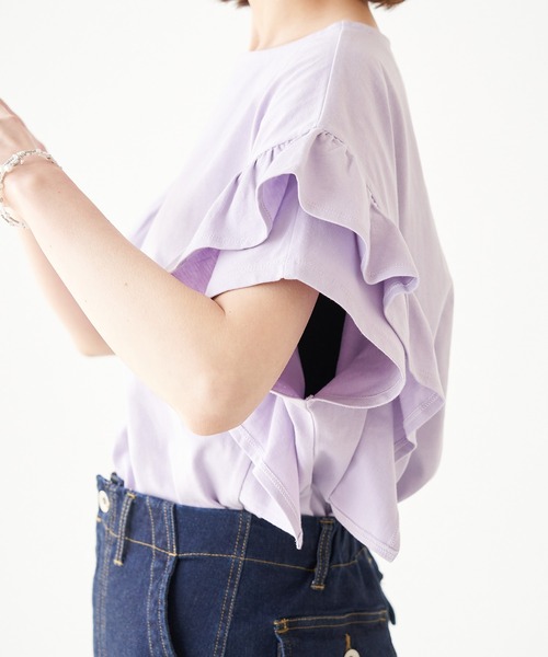 ROPE' PICNIC（ロペピクニック）の「TRUE COTTON/フリルカットトップス（Tシャツ/カットソー・レディース・ラベンダー/ブラック/グリーン/オフホワイト・38）」の10枚目の写真