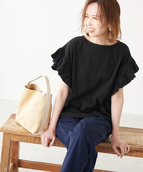 ROPE' PICNIC（ロペピクニック）の「TRUE COTTON/フリルカットトップス（Tシャツ/カットソー・レディース・ラベンダー/ブラック/グリーン/オフホワイト・38）」の15枚目の写真