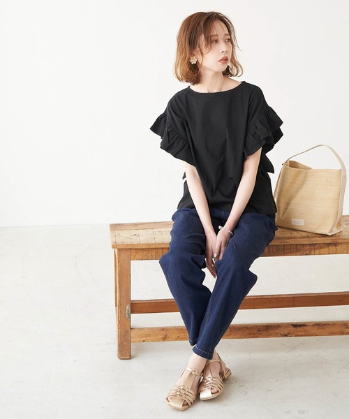 ROPE' PICNIC（ロペピクニック）の「TRUE COTTON/フリルカットトップス（Tシャツ/カットソー・レディース・ラベンダー/ブラック/グリーン/オフホワイト・38）」の16枚目の写真