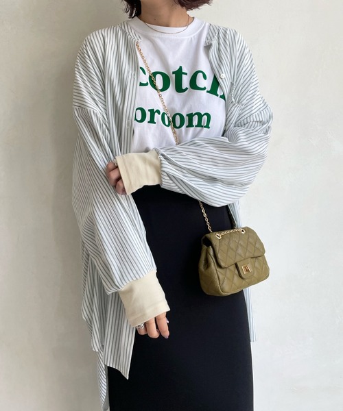 DouDou(ドゥドゥ)の「袖リブストライプシャツ(シャツ/ブラウス・レディース・ピンク/グリーン/ベージュ・FREE)」の3枚目の写真