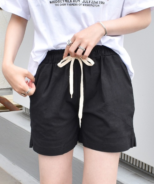 Felt-Maglietta（フェルトマリエッタ）の「麻リネン混ウエストゴムショートパンツ（その他パンツ・レディース・ブラック/グリーン/ライトベージュ/ベージュ・LARGE/MEDIUM）」の2枚目の写真