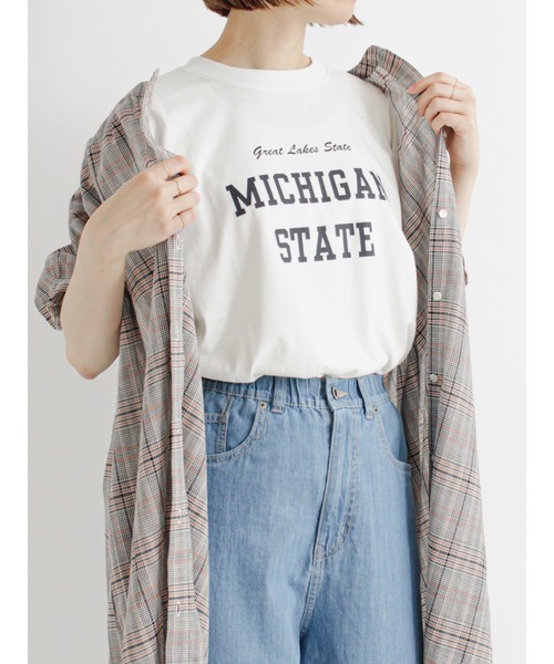 Samansa Mos2 blue（サマンサモスモスブルー）の「ロゴプリントTシャツ（Tシャツ/カットソー・レディース・ブラック/ブラウン/オフホワイト/グリーン/ライトベージュ・ﾌﾘ-）」の2枚目の写真