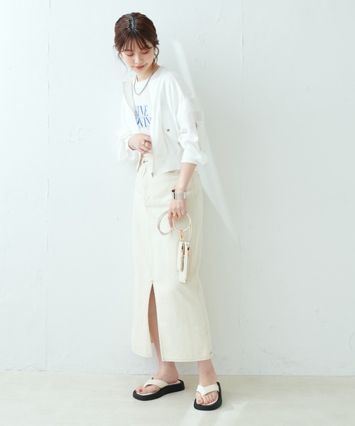 natural couture（ナチュラルクチュール）の「ほんのりシアーMA-１（ブルゾン・レディース・オフホワイト/オレンジ/ミント/ブラック・FREE）」の11枚目の写真