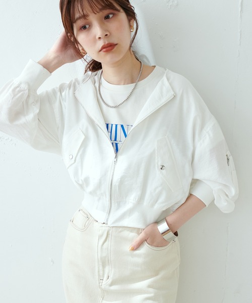 natural couture（ナチュラルクチュール）の「ほんのりシアーMA-１（ブルゾン・レディース・オフホワイト/オレンジ/ミント/ブラック・FREE）」の14枚目の写真