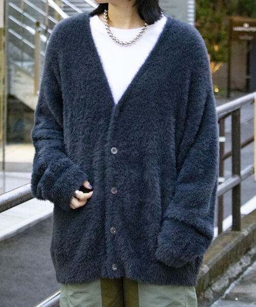 GLOSTER（グロスター）の「【GLOSTER/グロスター】モヘヤライクカーディガン ルーズシルエット（カーディガン/ボレロ・メンズ・ブラック/ベージュ/グリーン/オレンジ/イエロー/ネイビー・M/L）」の7枚目の写真