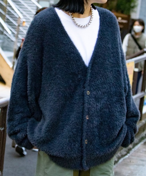 GLOSTER（グロスター）の「【GLOSTER/グロスター】モヘヤライクカーディガン ルーズシルエット（カーディガン/ボレロ・メンズ・ブラック/ベージュ/グリーン/オレンジ/イエロー/ネイビー・M/L）」の5枚目の写真