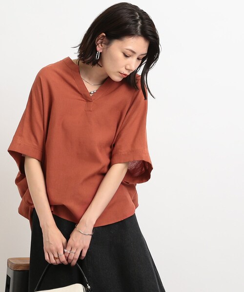 洗えるフレンチリネン ドローストリング スキッパー ブラウス トップス シャツ ブラウス 369801 手洗い可 / フレンチリネンワイドスキッパーブラウス（シャツ