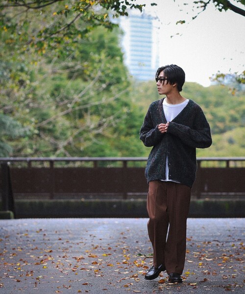 BEAMS（ビームス）の「BEAMS / ブークレ ニット カーディガン（カーディガン/ボレロ・メンズ・ダークグリーン/レッド・S/M/L/XL）」の4枚目の写真