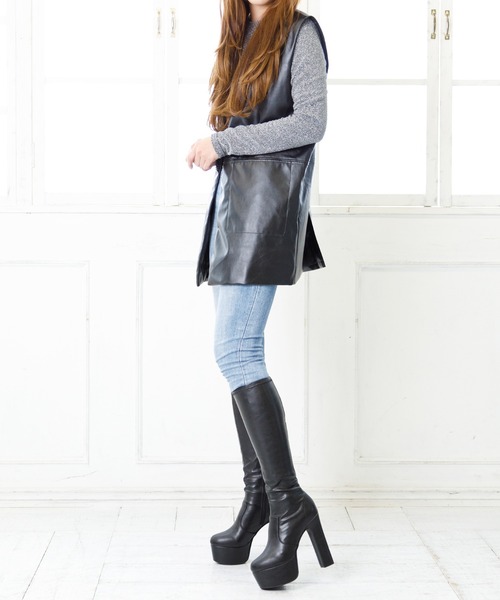 attagirl（アタガール）の「厚底ハイヒールロングブーツ（ブーツ・レディース・アイボリー/ブラック/ブラック系その他・S/LL/L/M）」の10枚目の写真