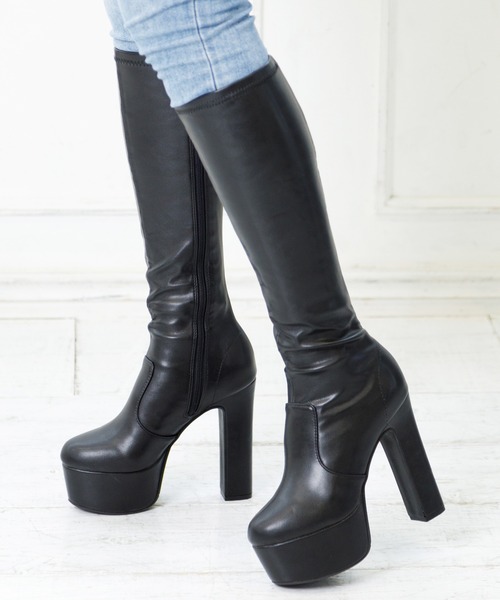 attagirl（アタガール）の「厚底ハイヒールロングブーツ（ブーツ・レディース・アイボリー/ブラック/ブラック系その他・S/LL/L/M）」の4枚目の写真