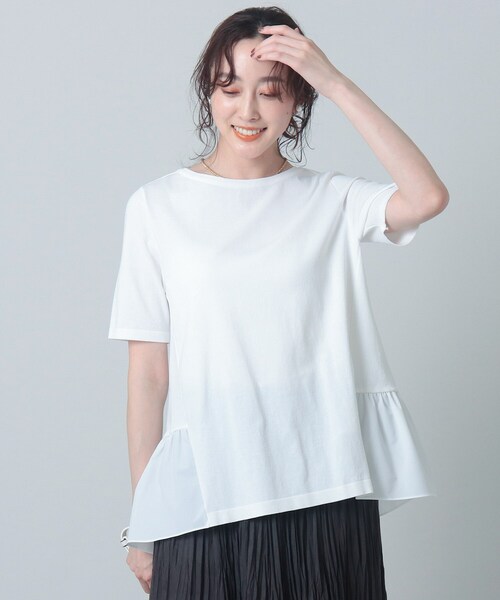 UNTITLED(アンタイトル)の「◆【1枚で着映え】コットン混 ペプラムニット<洗える>(Tシャツ/カットソー・レディース・ホワイト系/グレー系/ブラック/ライトグリーン/ライトオレンジ系・02/04/44)」の2枚目の写真