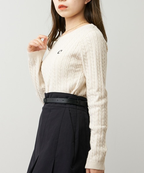 Chico(チコ)の「【2022AW】ショート丈ケーブル長袖チビニット(ニット/セーター・レディース・ブラック/ベージュ/アイボリー/グリーン・FREE)」の15枚目の写真