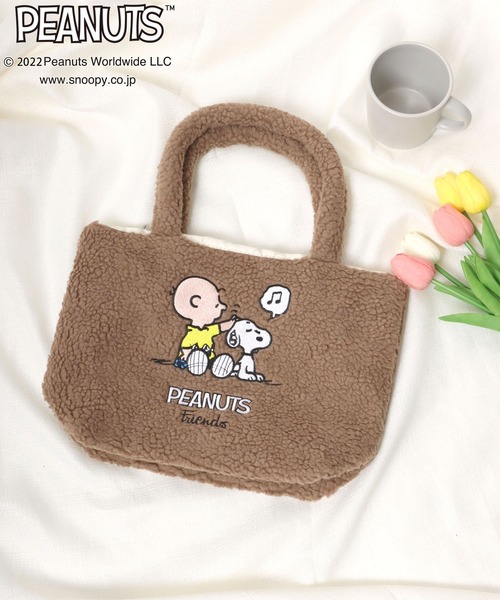 PEANUTS(ピーナッツ)の「PEANUTS(ピーナッツ)スヌーピー&チャーリー・ブラウンボアヨコトートバッグ(トートバッグ・レディース・ブラウン/グレー/オフホワイト・FREE)」の3枚目の写真