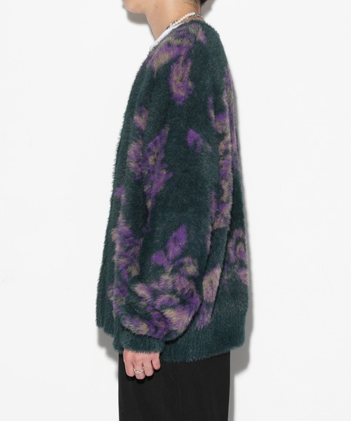 LEGENDA（レジェンダ）の「レジェンダ フラワーパターン シャギーニット カーディガン / LEGENDA Flower Pattern Shaggy Knit Cardigan（カーディガン/ボレロ・メンズ・ブラック/グリーン/マスタード・FREE）」の9枚目の写真
