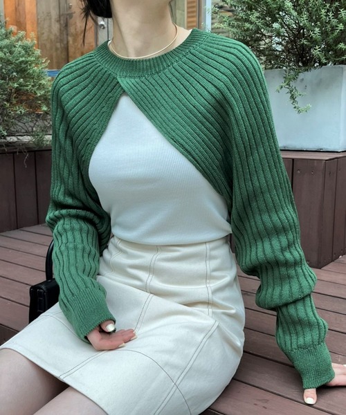 3.3 Field Trip （3.3フィールドトリップ）の「3.3 Field Trip／リブクロップ長袖Tシャツ　2169550（ニット/セーター・レディース・ブラック/グリーン・FREE）」の2枚目の写真