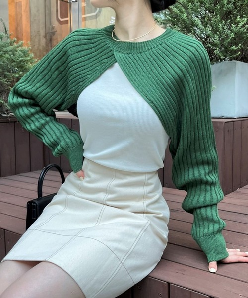 3.3 Field Trip （3.3フィールドトリップ）の「3.3 Field Trip／リブクロップ長袖Tシャツ　2169550（ニット/セーター・レディース・ブラック/グリーン・FREE）」の3枚目の写真